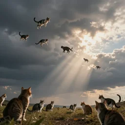 photorealistic imagery of sky full of cats