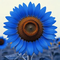 blue sunflower voidscape by simon stalenhag and ansel adams, digital art