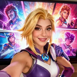selfie of Moira of overwatch character heartstone concept Blizzard pixar maya engine on stylized background splash comics global illumination lighting artstation  by lois van baarle, ilya kuvshinov, rossdraws