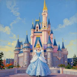 painting of cinderella castle at magic kingdom by Mary Blair