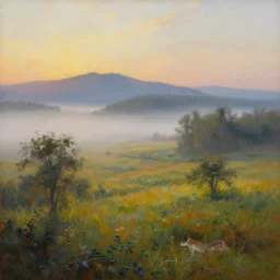 a painting of the joys of the morning, amazing landscape