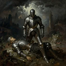 dying knight facing the abyss, in the style of Caspar David Friedrich