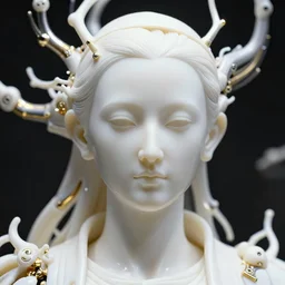 hyper detailed ultra sharp portrait of a beautiful well contoured porcelain ivory smooth fair subconscious god pope, up close shot, sharp focus, global illumination, radiant light, biomechanical white silver gold rhizomorphs, cyberpunk brackets, alexandre ferra white mecha, irakli nadar, alexander mcqueen, octane highly render, 4 k, ultra hd,