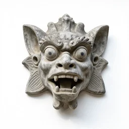A face of a gargoyle. Wall Decoration. White Background.