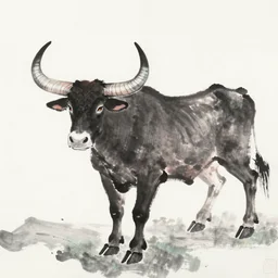 ox, traditional chinese ink painting,