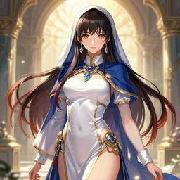 the portrait of neutral good colorful female cleric bard as absurdly beautiful, gorgeous, elegant, skinny young gravure idol, an ultrafine hyperdetailed illustration by kim jung gi, intricate linework, sharp focus, bright colors, octopath traveler, final fantasy, unreal engine 5 highly rendered, global illumination, radiant light, detailed and intricate environment
