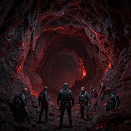 A deep dark intricate murky cave network, reddish lava highlights, Darek Zabrocki, Marcin Rubinkowski, Lorenzo Lanfranconi, Oleg Zherebin, Karlkka, trending on Artstation, 8K