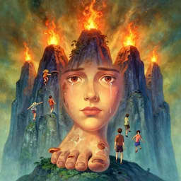 hero world stranger things, a peeling fungus on the giant's foot is fighting fires on the tops of five mountains. the shorts screeched away the tears of the dying bastards, in style by craig davison, costa dvorezky, vonnart, behance hd by jesper ejsing, by rhads, makoto shinkai and lois van baarle, ilya kuvshinov, rossdraws global illumination, golden ratio, symmetrical beauty face