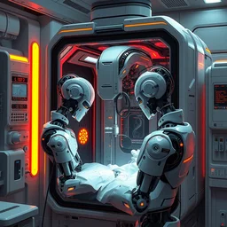 futuristic robotic neoclassical computer case cybernetic symbiosis thick bifurcated robotic cnc surgical hybrid mri 3 d printer machine making a bio chemical lab, sci - fi, highly detailed, vibrant color digital painting,, artstation, concept art, smooth, sharp focus, illustration, art by greg rutkowski and artgerm and alphonse mucha,