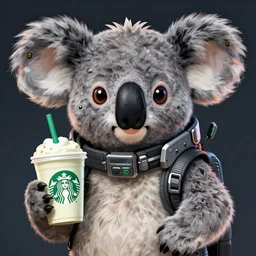 a portrait of an anthropomorphic cyberpunk koala holding a starbucks, cyberpunk!, fantasy, elegant, digital painting, artstation, concept art, matte, sharp focus, illustration, art by josan gonzalez