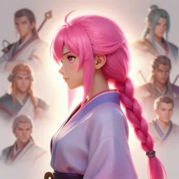 profile painted character, pink haired samurai girl, bright backlit, key lighting, smooth, gaudy colors, maya render, octane render aesthetic, dota matte painting concept art, official fanart behance hd artstation by jesper ejsing, by rhads and lois van baarle and ilya kuvshinov and rossdraws