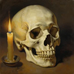 oil painting close - up portrait of a hopeless melting skull, candle lightning, by goya,