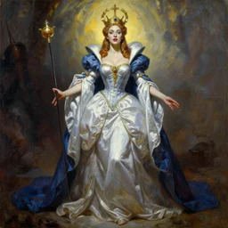 painting of a fantasy queen in dress, by boris valleoj, frank frazetta, julie bell