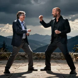bill gates and jason statham fight while drake watches them