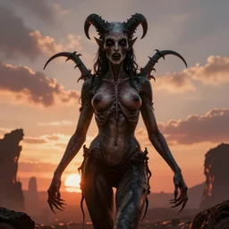 the unconscious love of satan, hr giger moebius style, scary, witchcraft, demonic, eros, hyperrealistic, 8 k, hdr, octane render, sunrise in hell background, volumetric lighting, highly detailed - h 9 6 0