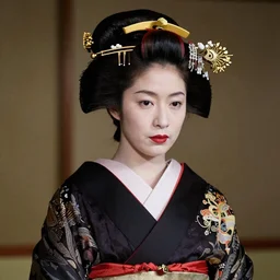Photo of Native Japan woman Emilia Clarke, portrait, skilled geisha of the Japanese, ancient, realistic, detailed, Emilia Clarke