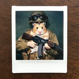 “ a hamster holding an m 1 6, portrait, vietnam war photograph, polaroid ”