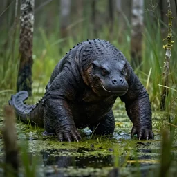 a swamp monster in a bog, cinematic, wildlife photography