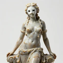 the beautiful renaissance full body wax goddess in occult mask, highly detailed melted wax, gi, global illumination, physically based rendering, photorealistic, top light, by Livio Scarpella, Bernini, Urs Fischer, Jin Shan, Mooniq Priem, white background