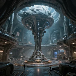 massive interior of an alien mothership, never seen before, mixture of technology and biology