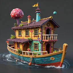 funky houseboat, metaphysical art, fantasy, surrealism, zbrush, unreal engine, vibrant, detailed, by gediminas pranckevicus, rhads, anton fadeev, and tim doyle, unreal engine, trending on artstation, masterpiece