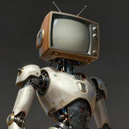 low angle shot of a cyberpunk robot character with a vintage tv head, intricate, elegant, highly detailed, centered, digital painting, artstation, concept art, smooth, sharp focus, illustration, artgerm, tomasz alen kopera, peter mohrbacher, donato giancola, joseph christian leyendecker, wlop, boris vallejo