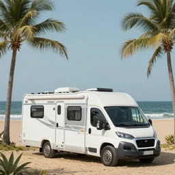 Camping with rv by the beach, art nouveau matte painting, highly detailed,