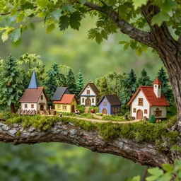 Fairy village on a tree branch