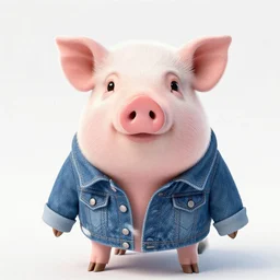 full head photo portrait of a cute pig made of jeans jacket, medium shot, super realistic, crisp details, sharp, detailed, intricate, volumetric lights, cinematic, shot with hasselblad, octane render