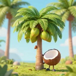 of the kokotree ( of the kokotree ), coconut, coconut, cartoon, cartoon, ultra realistic, unreal engine 5, depth of field, bokeh, octane render, 8 k hd,