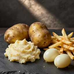 still life potato, mashed, raw, french fries, boiled. art by maria sibylla merian