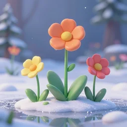 alien flowers on a snowy biome by pixar, smooth, cinematic, wet reflections, ray tracing x, rtx, smooth