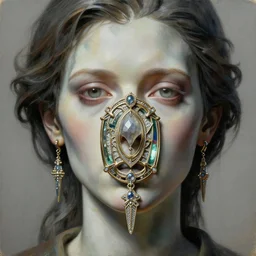 portrait painting from layers of fear hyper realistic detailed sharp focus in modern artdeco sculpture style in bioshock by rene lalique jewelry centered in a bezel with artnouveau vampiric ornaments 8 k