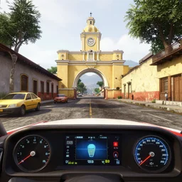 guatemala city if it was a game like grand theft auto v first person view, head - up display with realistic visuals and award winning gameplay