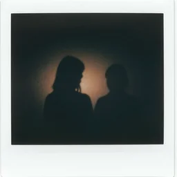 polaroid of a shadowy dream, silhouettes, reflection, double exposure, high contrast
