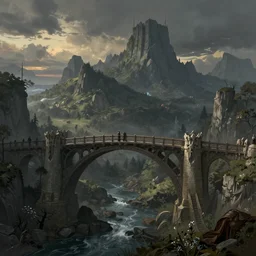 Moria The Bridge of Khazad-dûm  in the evening, detailed matte painting, cinematic, Alan Lee, Artstation