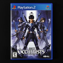The Sect Occultists, game poster printed on playstation 2 video game box , Artwork by Akihiko Yoshida, cinematic composition