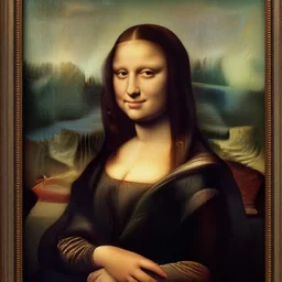 mona lisa painting a self portrait on the canvas