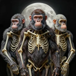 symmetry!! ultra realistic portrait of primates made of bone! moon in background, intricate, elegant, highly detailed, digital painting, artstation, concept art, smooth, sharp focus, illustration, art by artgerm and ross tran and greg rutkowski and alphonse mucha, 8 k