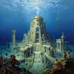 underwater city, ancient greece, highly detailed painting by gaston bussiere, craig mullins, j. c. leyendecker 8 k