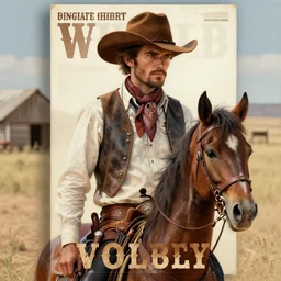 realistic shaded poster of a cowboy wild west
