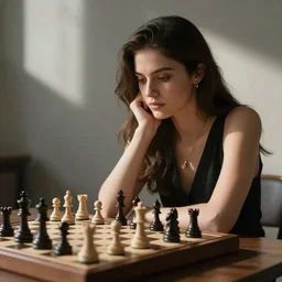 beautiful girlfriend playing chess