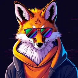 portrait of a cool and stylish anthropomorphic anthro male fox fursona, wearing a hoodie and stylish tinted sunglasses, vibrant colors, trending on artstation, exquisite professional art, vaporwave background, glitch vaporwave art style