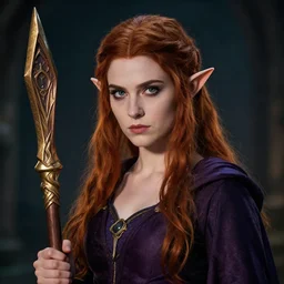 Award-winning photograph of a beautiful young female drow wizard, dramatic lighting