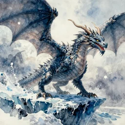 ice dragon, watercolor painting,