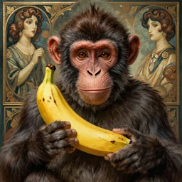 [Monkey as president of Banana as GTA character, propaganda!, closeup, D&D, intricate, elegant, highly detailed, digital painting, artstation, concept art, matte, sharp focus, illustration, art by Artgerm and Greg Rutkowski and Alphonse Mucha and Enki Bilal]
