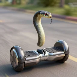 A snake standing on a hoverboard, HDR, 8k, trending on artstation
