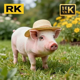 a miniature pig wearing a sunhat!!! garden! hyper realistic!! realistic lighting!! wildlife photograph of the year!!! bold natural colors, national geographic, hd, wide angle, 8 k