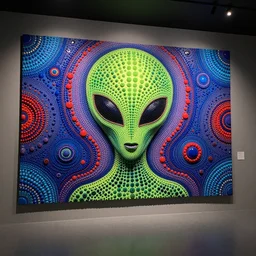 trippy spaceship interior alien wall panel from the movie tron, psychedelic dot sculpture, wide angle shot, white background, vector art, illustration by jack kirby