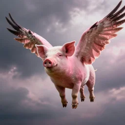 a pig with wings, soaring through the sky like a pink hawk